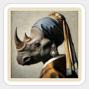 Wildlife Conservation - Pearl Earring Rhino Meme Sticker